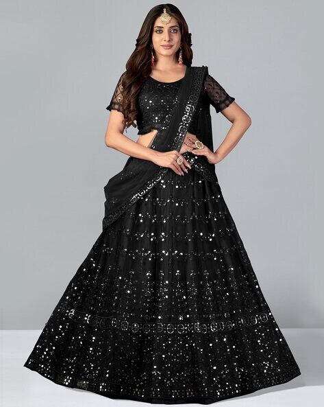 Buy Black Sequins Net Lehenga Choli With Dupatta Online At Zeel