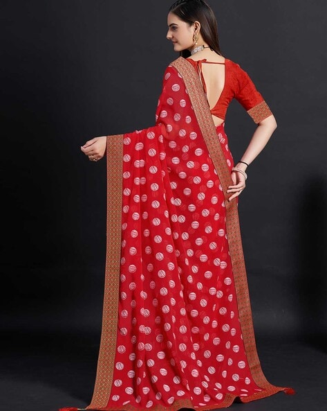 Buy Pink & White Khadi Cotton Polka Dot Saree with Blouse