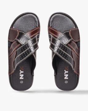 Croc-Embossed Slip-On Sandals