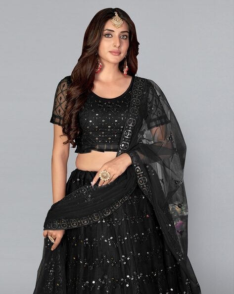 Embellished A-line Lehenga Choli Set with Dupatta