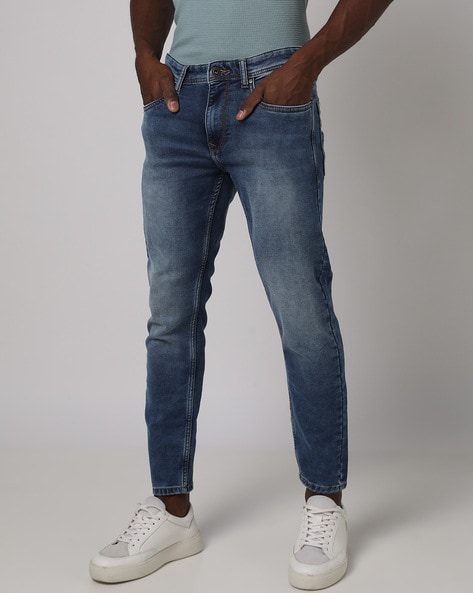 Light Distress Skinny Cropped Jeans