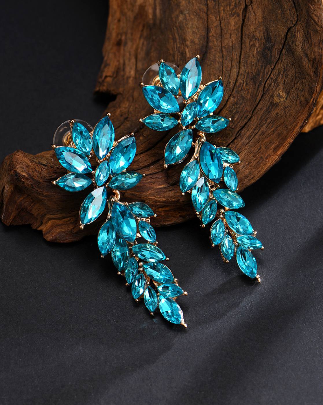 Teal Blue Color Silk Thread Jhumka Earring with Antique Gold Color Flower  Stud