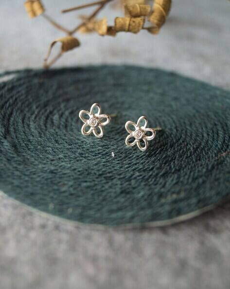 Mannash Sterling Silver Floral-Design Stud Earrings