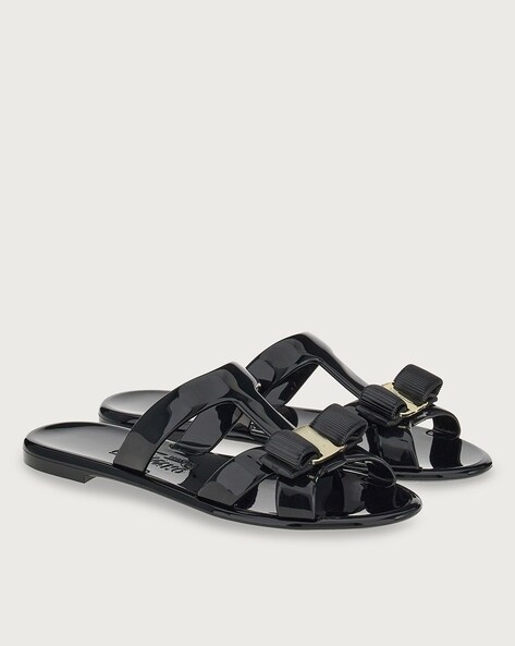 Black jelly sandals online with bow