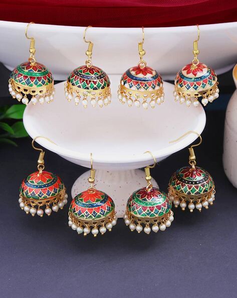 Buy South Indian Bridal Wear Gold Pattern 3 Layer Jhumka Earrings Design  Online