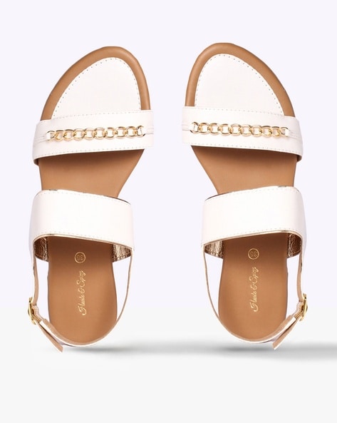 haute %26 spicy white sling back sandals with chain accent