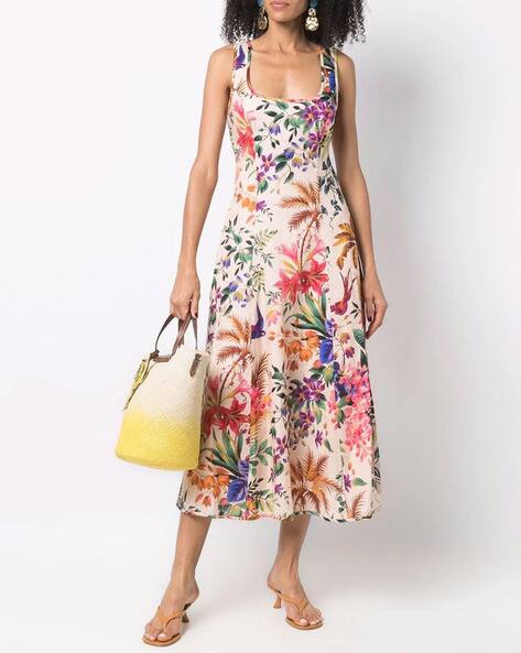Buy Zimmermann Tropicana Linen Fit & Flare Midi Dress | Yellow Color Women  | AJIO LUXE