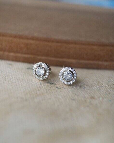 Mannash Sterling Silver Stone-Studded Stud Earrings