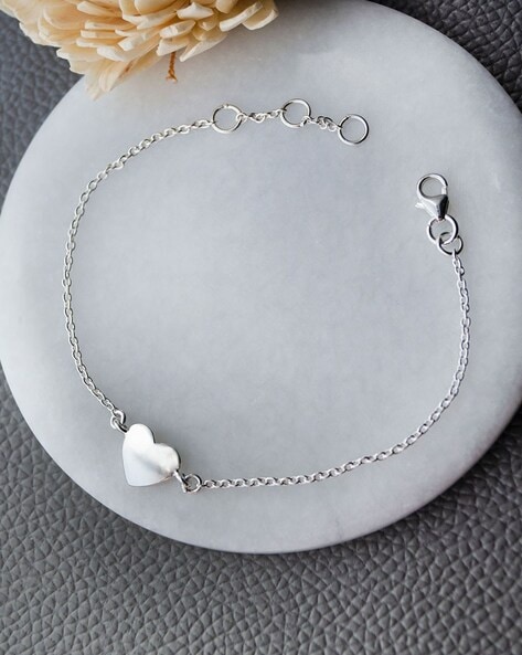Designer sterling silver handmade heart charm couple bracelet at ₹4950 |  Azilaa