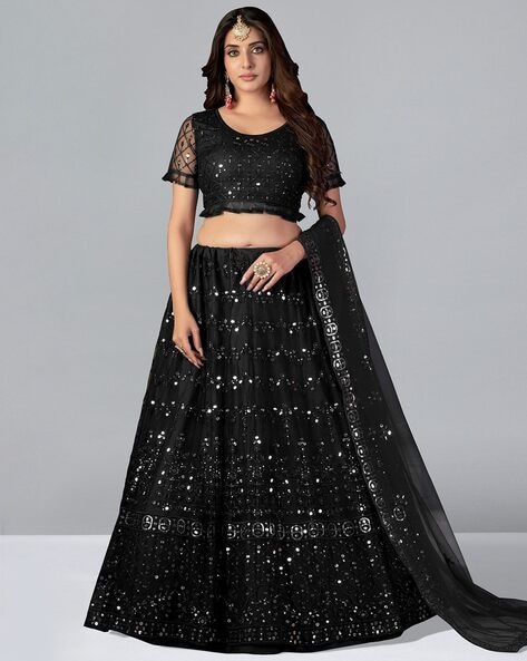 Buy Black Colored Partywear Designer Embroidered Lehenga Choli Online At  Zeel Clothing