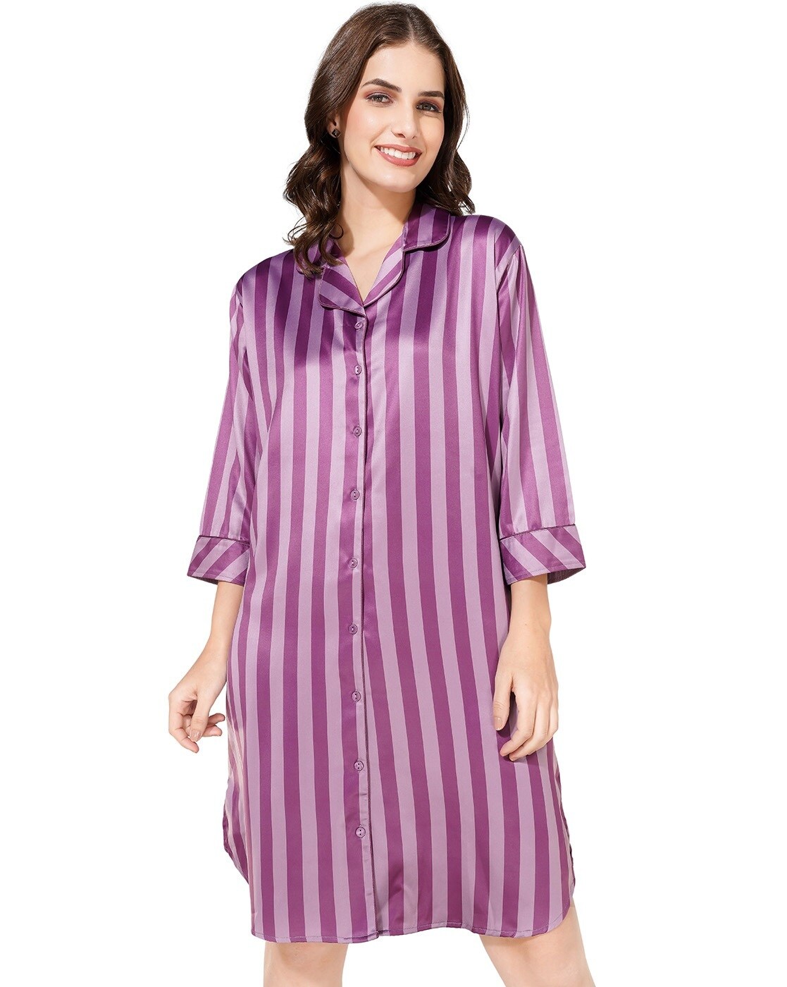 Buy Shararat Women's Checkered Knee Length Cotton Sleepshirt/Night Shirt  Dress/Lounge Wear - Black (Large) at Amazon.in