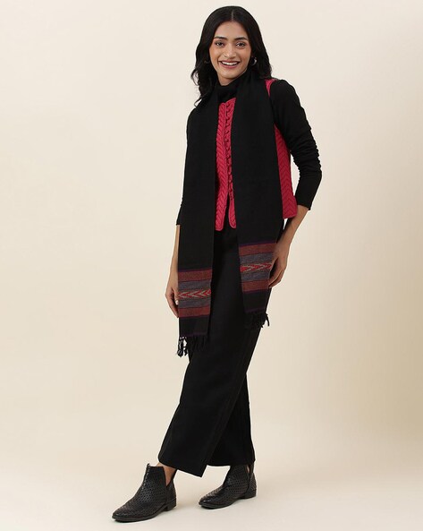 Woven Open Women Muffler with Tassels Price in India