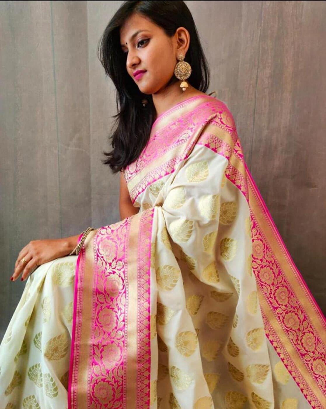 Buy Cream Sarees for Women by Ri-wah Online | Ajio.com