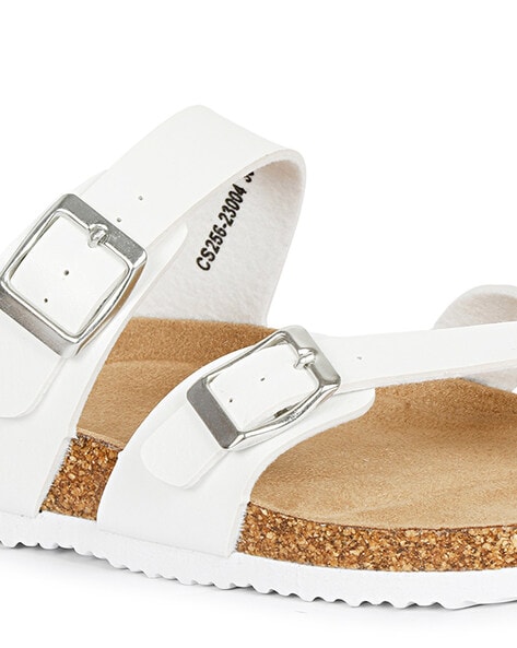 White sandals with toe on sale ring