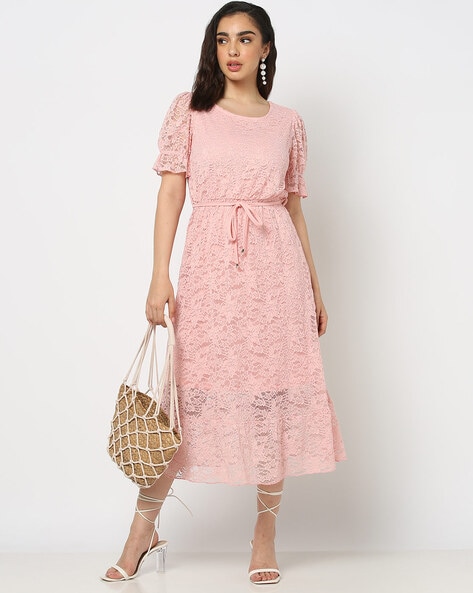 Buy PINK LACE-TIE BACKLESS SHIFT DRESS for Women Online in India