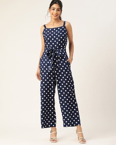 Polka-Dot Jumpsuit with Waist Tie