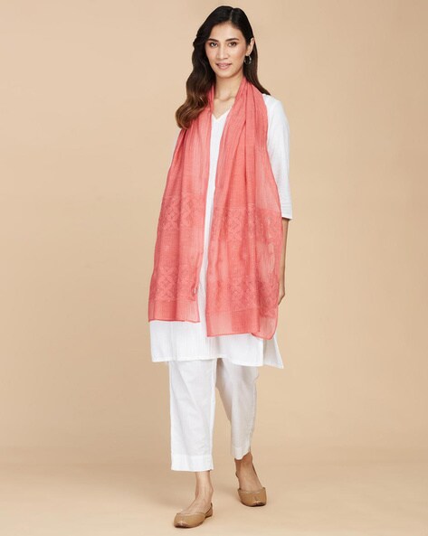 Chikankari Embroidered Crinkle Stole Price in India