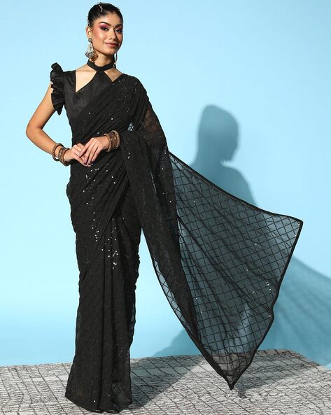 Buy Black Sarees for Women by NAVLIK Online