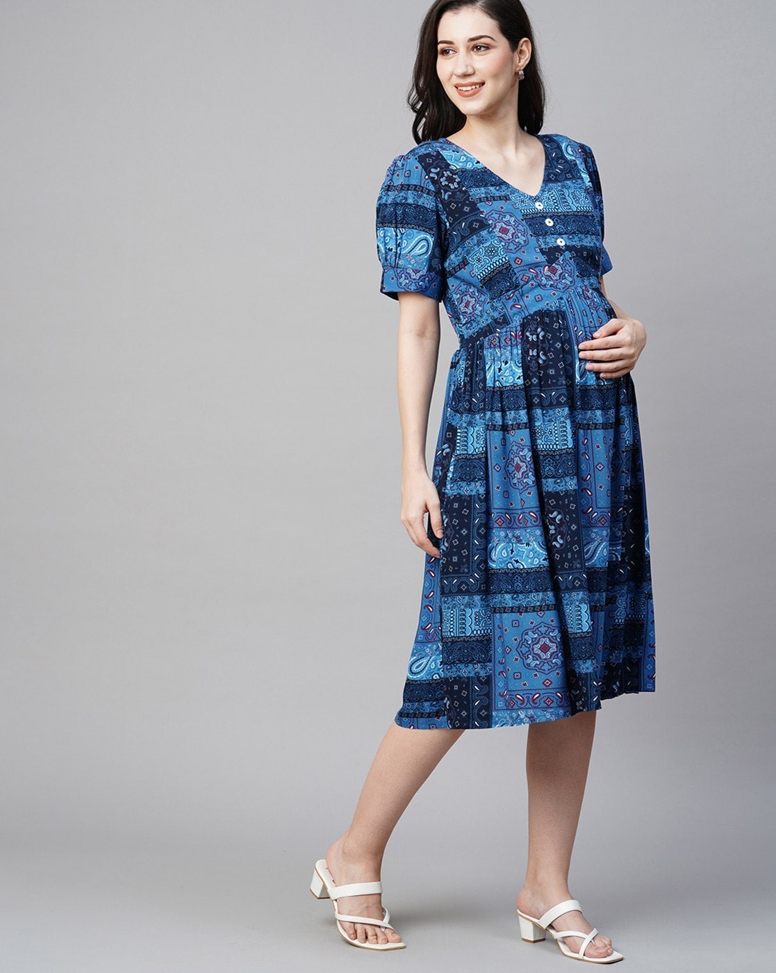 Blue V-neck maternity Slip dress › MONAMOON