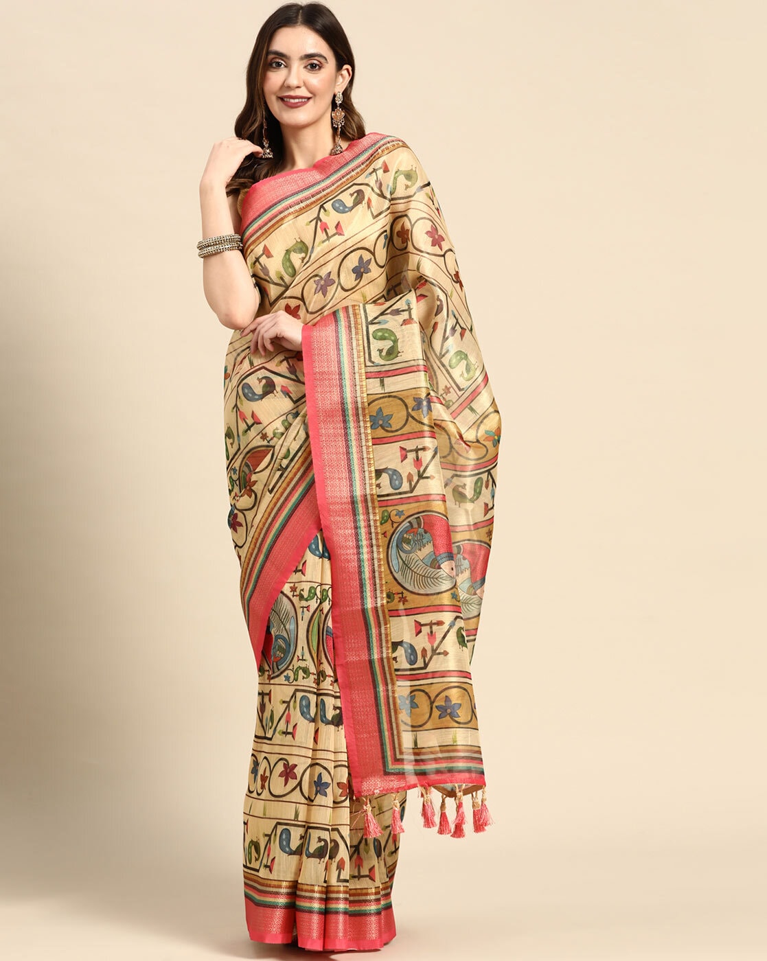 Buy Beige Sarees for Women by VASTRANAND Online | Ajio.com