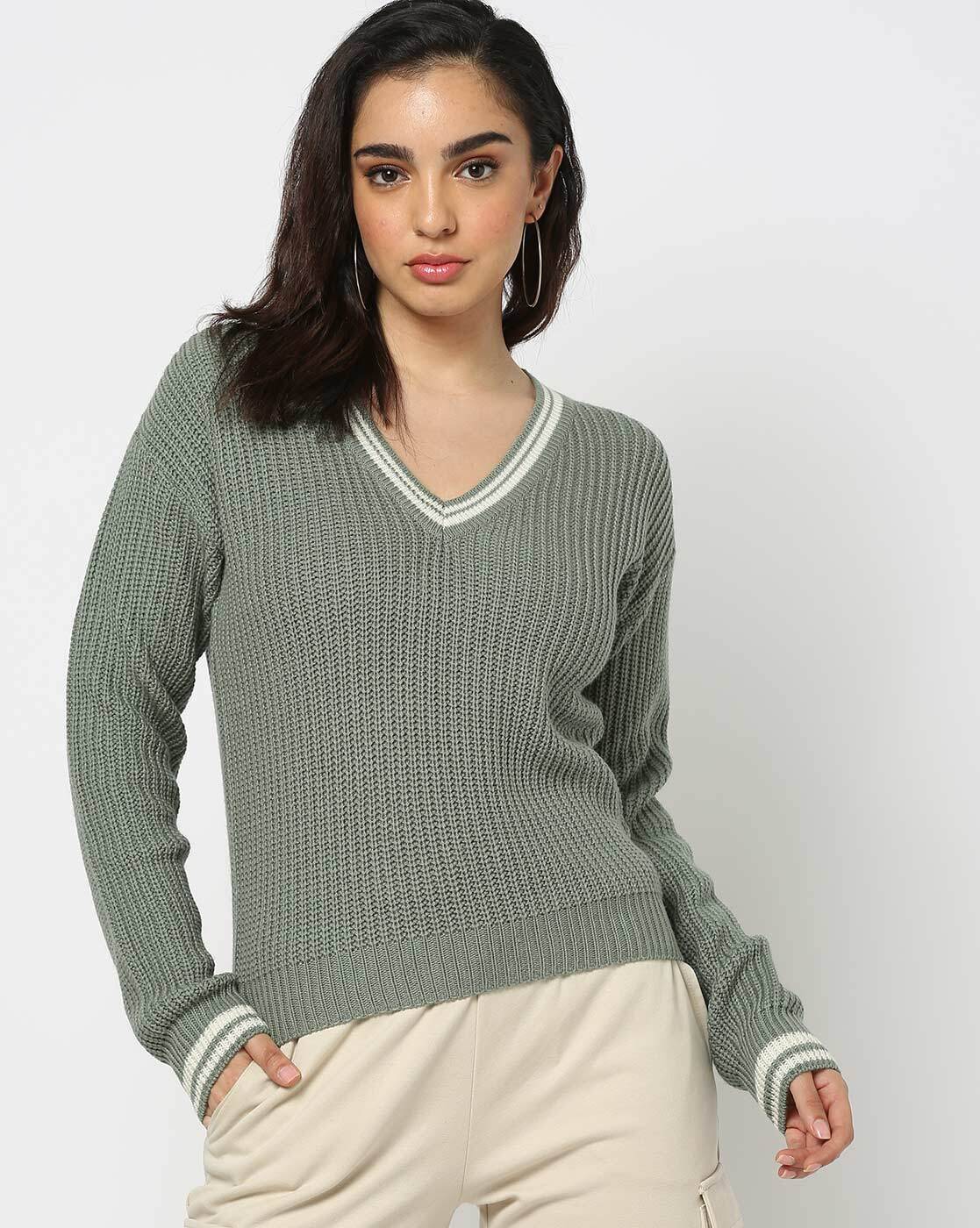 Olive green clearance v neck sweater