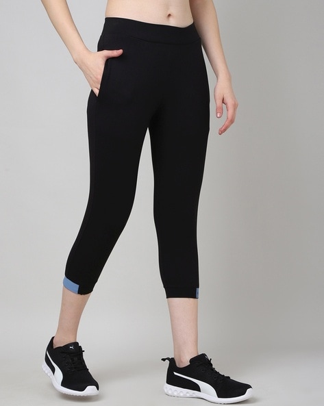 Rivi women slim fit black crop blossom capri trouser pant  Rivi Style