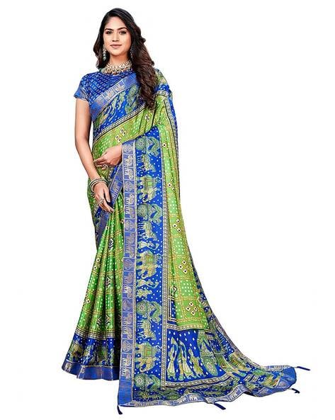 Buy KJP VILLA Women's Malai Silk Saree With Blouse Piece (Dark green) at  Amazon.in