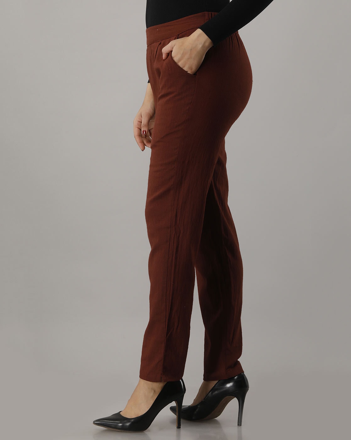 Buy LOOSE DARK-BROWN WIDE TROUSER for Women Online in India