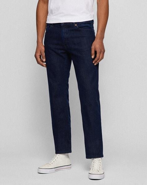 BOSS - Regular-fit jeans in dark-blue comfort-stretch denim