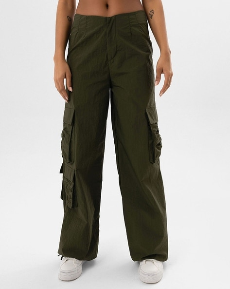 Buy KHAKI WIDE CARGO PARACHUTE PANTS for Women Online in India