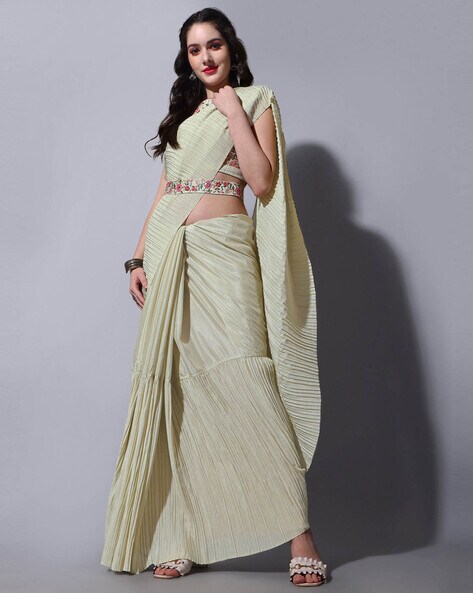 Cream Chiffon Festival Woven Design Saree