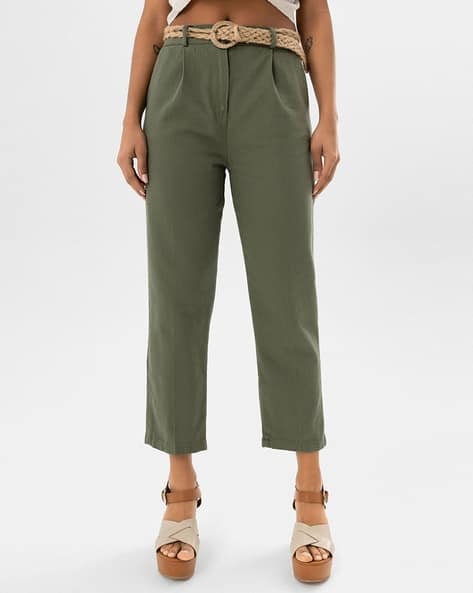 SAM Pleated Cotton Pants with Belt