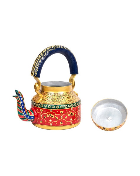 Indian Tea Pot, Tea Set, Tea Kettle, Aluminium Pot, Indian Hand Art,  Multicolor Kettle 8 Piece Product Kettle ,6 Glass, Stand 