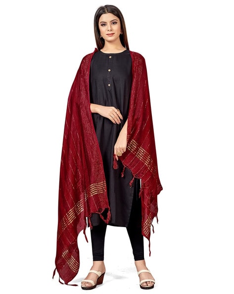 Striped Cotton Dupatta with Tassels Price in India