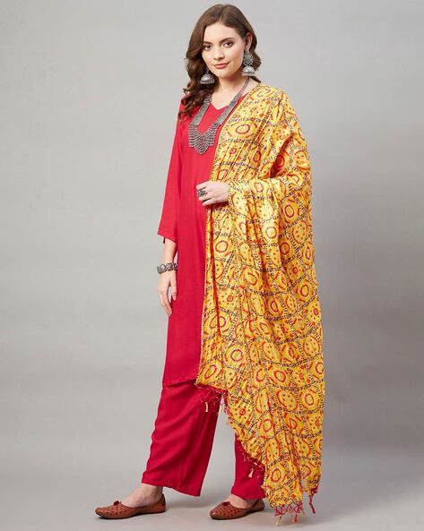 Bandhej Print Silk Dupatta Price in India