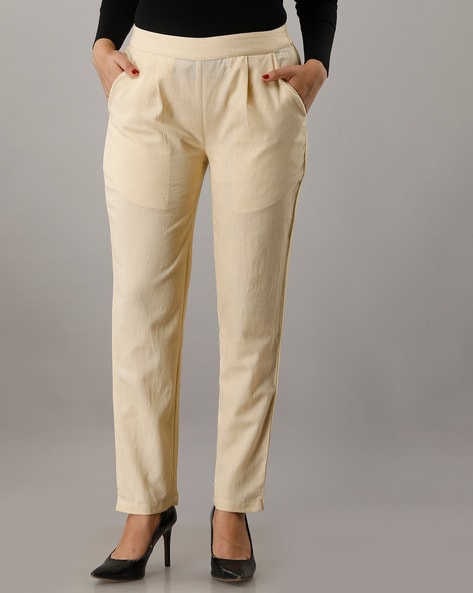 Trousers With Matching Belt Casual Formal Office Pants For Ladies - Cream -  Wholesale Womens Clothing Vendors For Boutiques