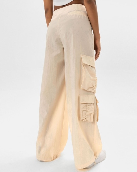 Cream Wide Leg High Waisted Cargo Trousers  Trousers  PrettyLittleThing