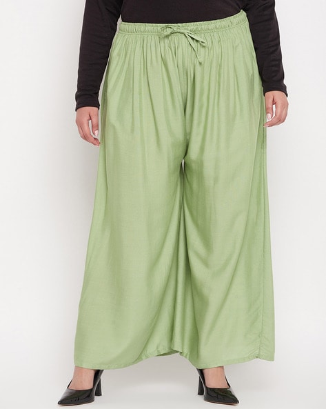 Flared Palazzos with Elasticated Drawstring Waist Price in India
