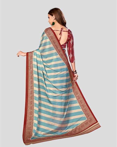 Striped Satin Saree with Belt