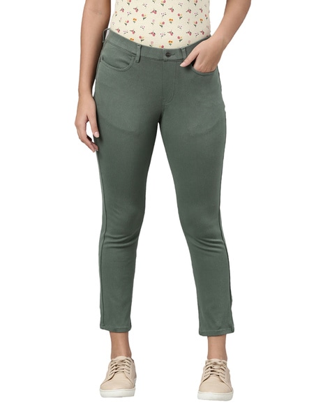 Buy Bottle Green Jeans & Jeggings for Women by GO COLORS Online