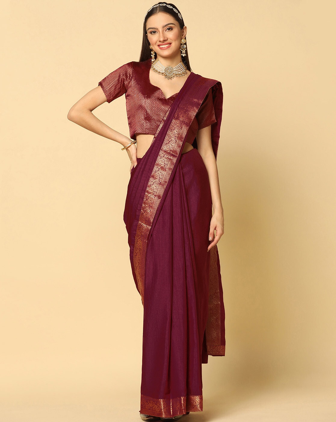 maroon plain georgette saree With Blouse - Sourbh Sarees - 1389540