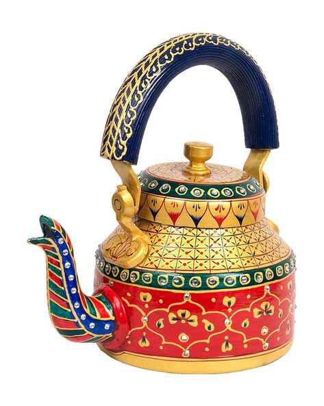 Indian Tea Pot, Tea Set, Tea Kettle, Aluminium Pot, Indian Hand Art,  Multicolor Kettle 8 Piece Product Kettle ,6 Glass, Stand 