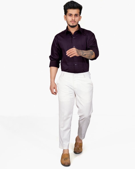 Russett Brown Plain-Solid Regular Fit Terry Rayon Pants For Men