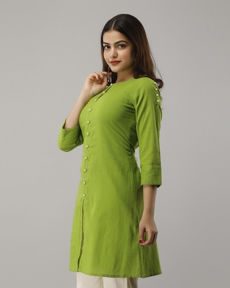 Green knee-length kurti in good quality fabric - Kurti Fashion