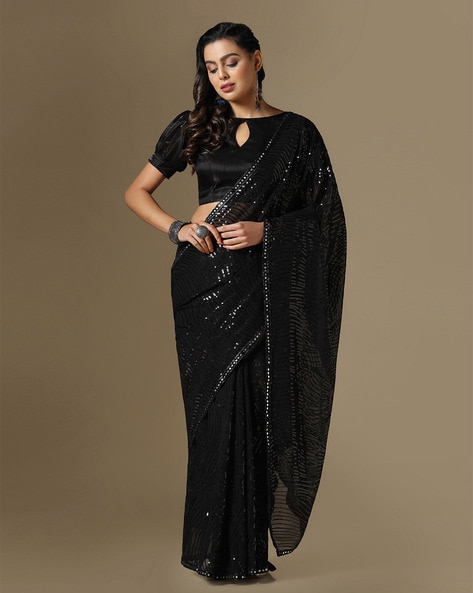 Bollywood Partywear Black Saree In Georgette SF223NX – ShreeFashionWear