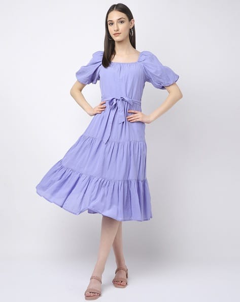 Fyre Rose Checked Tiered Dress with Belt