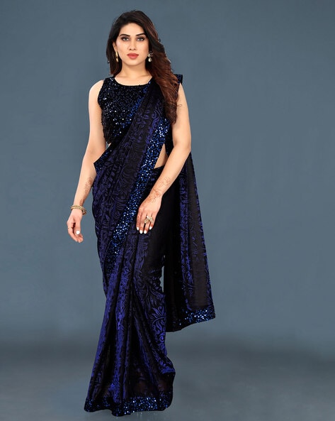 LIGHT BLUE SEQUINS SAREE FOR WOMEN-MOELBS001 – www.soosi.co.in