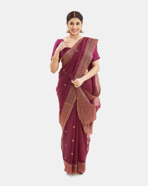 Maroon Bandhani Printed Chiffon Saree | RUCHI 26501-D | Cilory.com