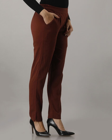 Dark Brown Womens Regular Casual Fit Pants