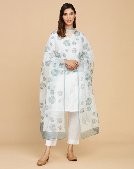 Floral Print Cotton Silk Dupatta Price in India